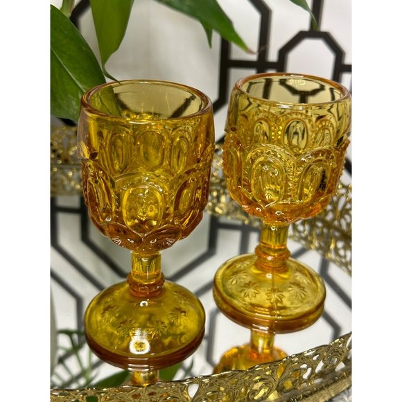 Le Smith Mini Amber Wine Glass Goblet - Moon & Star - Set Of 2 - Picture 6 of 9
